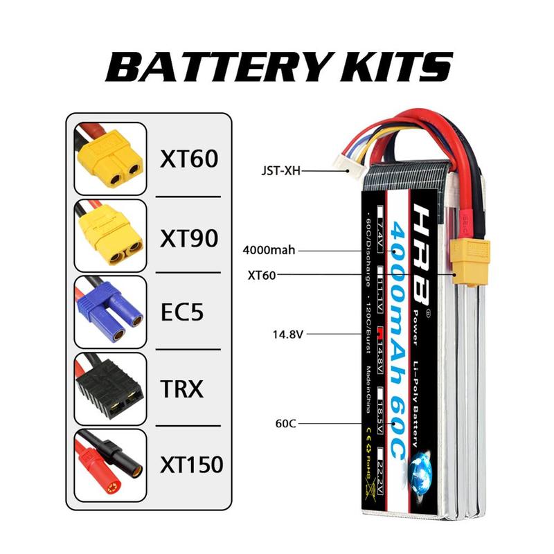 HRB 4S Lipo Battery 14.8V 2200mAh 3300mah 4000mah 5000mAh 6000mAh 30C 50C Deans AKKU for RC Car Quadcopter Helicopter Airplane