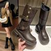Cowhide version boots women's short boots 2025 new autumn super fire retro handsome thick heel fried street British style thin boots