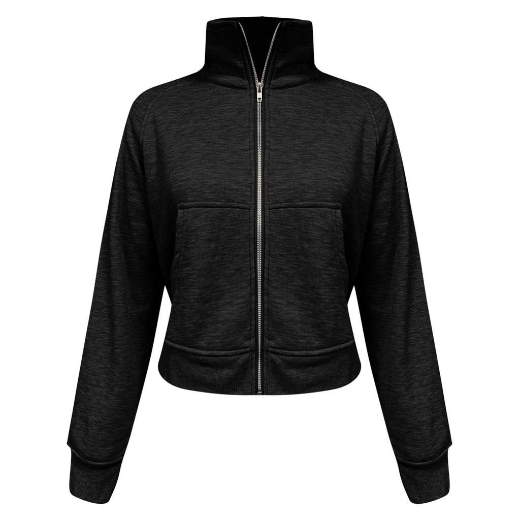 Women's Fashionable Long Sleeved Solid Hooded Zippered Sweater Jacket