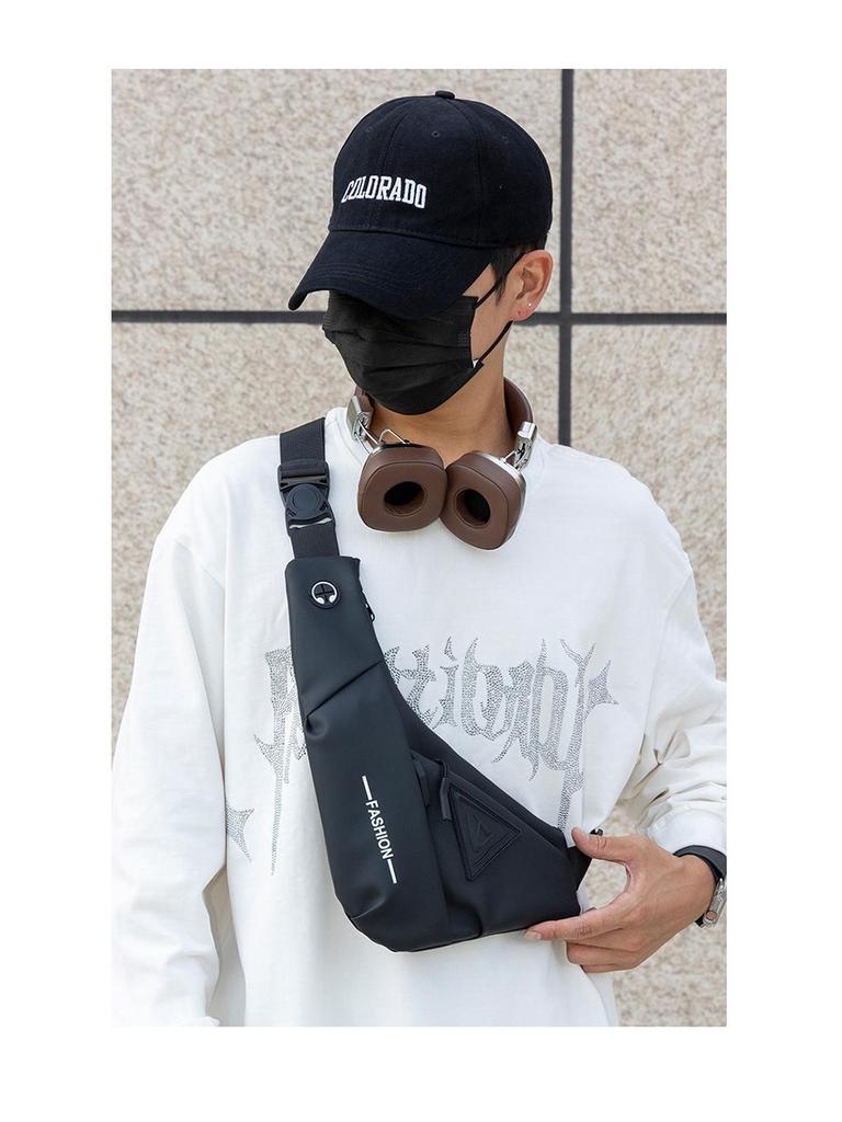 Men's Cross-Body Chest Bag: New Style, Water-Repellent, Travel-Ready, Multifunctional, Single-Shoulder Backpack.