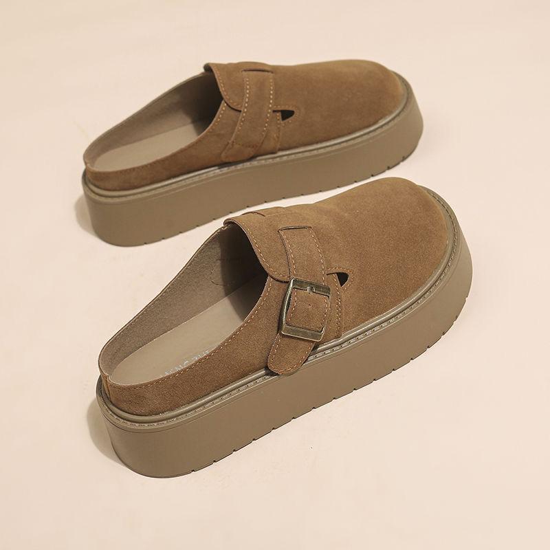 Lazy people pedal a bag head and half slippers for women in the spring of 2025. They wear thick-soled heightening Boken retro Birkenstocks.