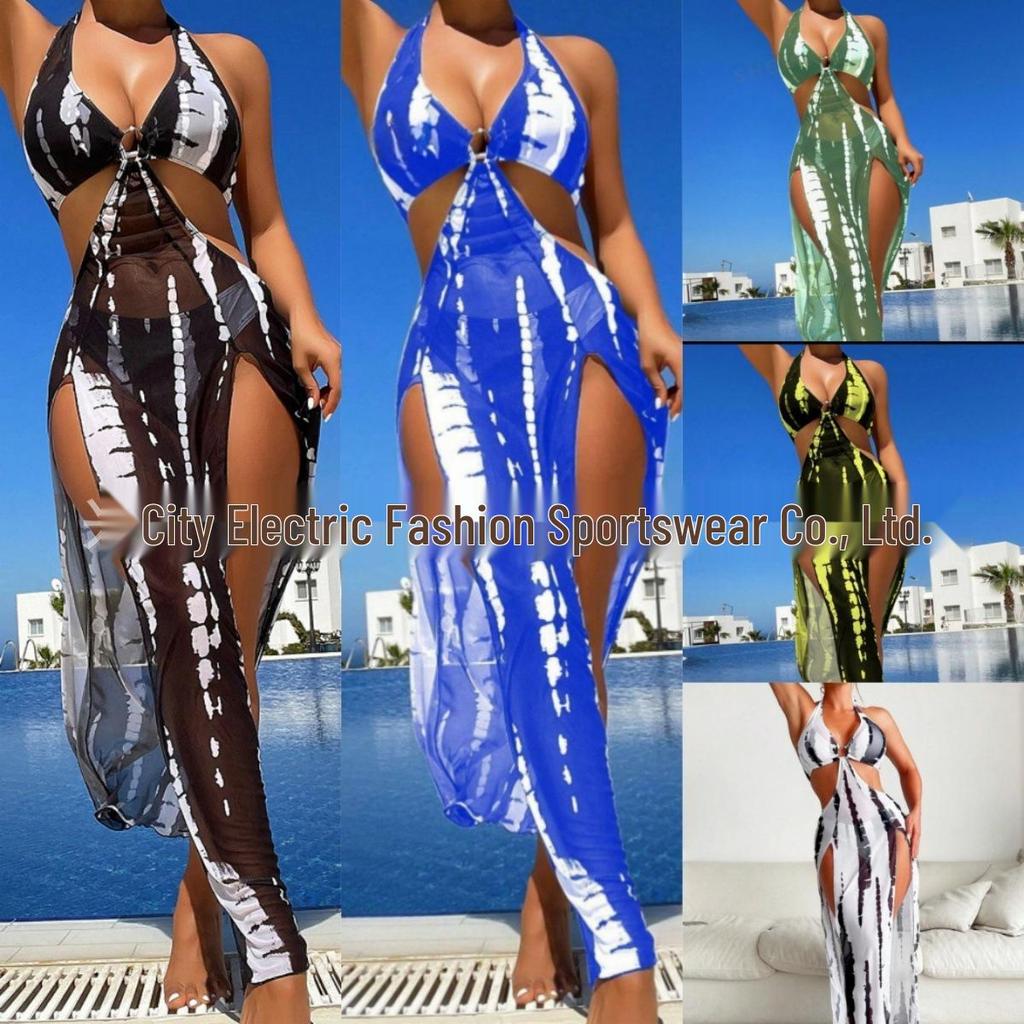 European & American Sexy Split Bikini Swimwear: Three-Piece Set with Beach Long Dress
