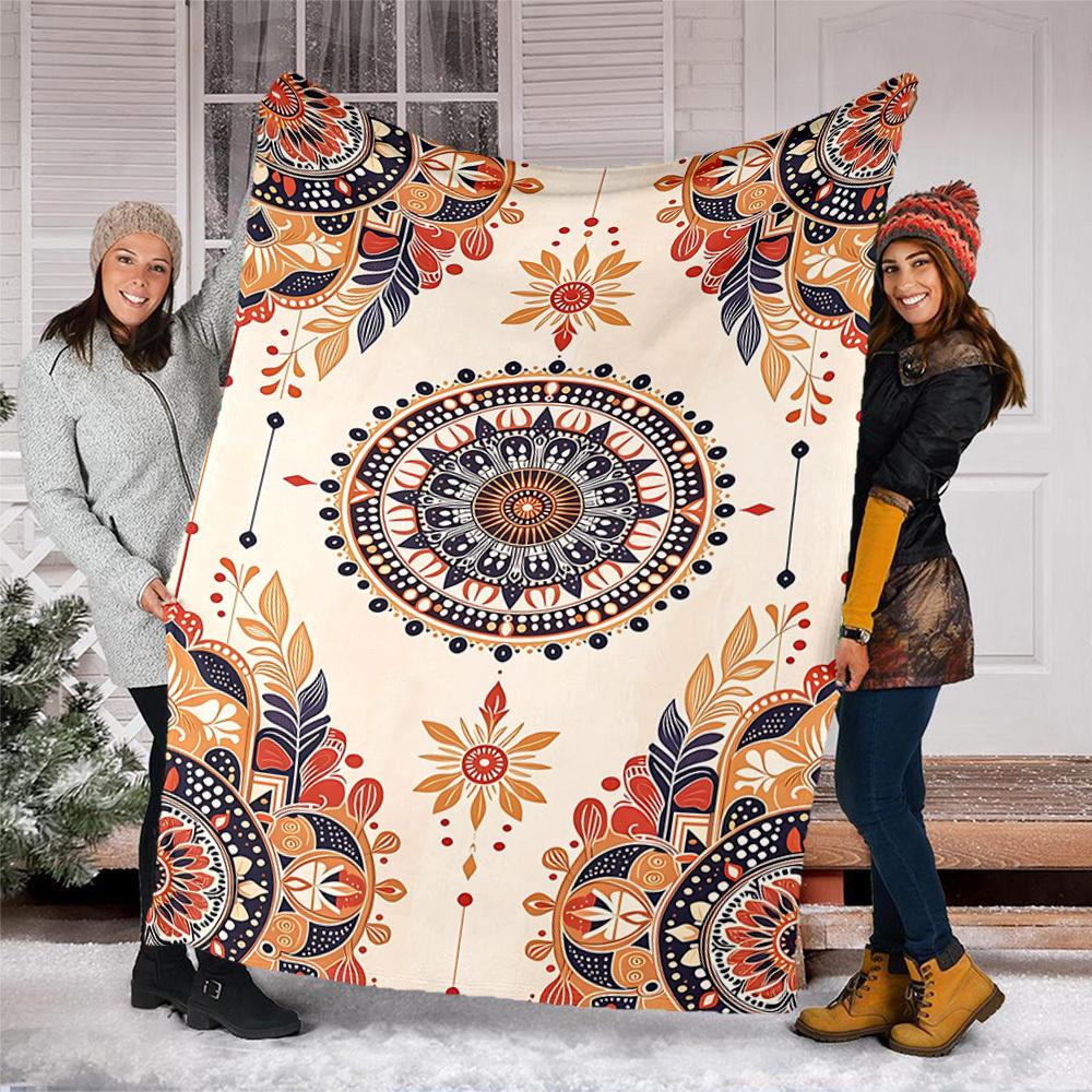 1pc Mandala Pattern Print Outdoor Blanket, Lightweight Polyester,