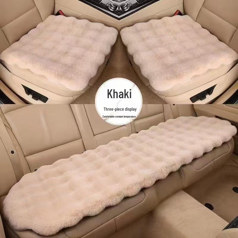 Winter Velvet Car Seat Cushion Set - Thickened Plush, Warm, 3-Piece with Backrest