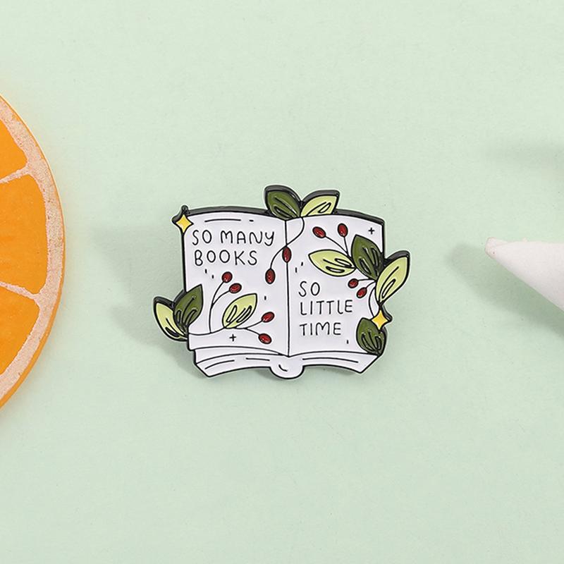 So viele Bücher So wenig Zeit Emaille-Anstecker Florale Buch-Brosche Anstecknadel Modeschmuck Geschenk für Lesebegeisterte Bücherwurm Freunde