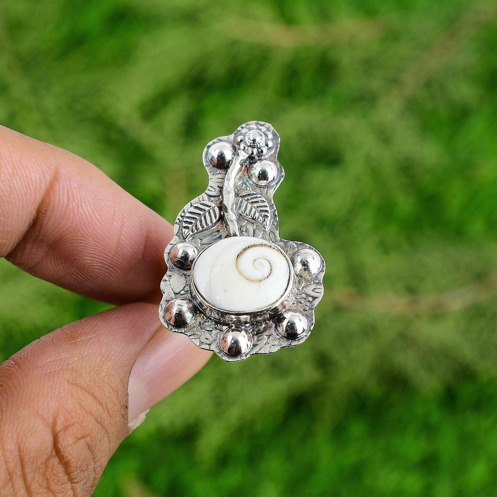 925 Silver Shiva Eye Shell Gemstone Art Deco Flower New Solitaire Ring Jewelry