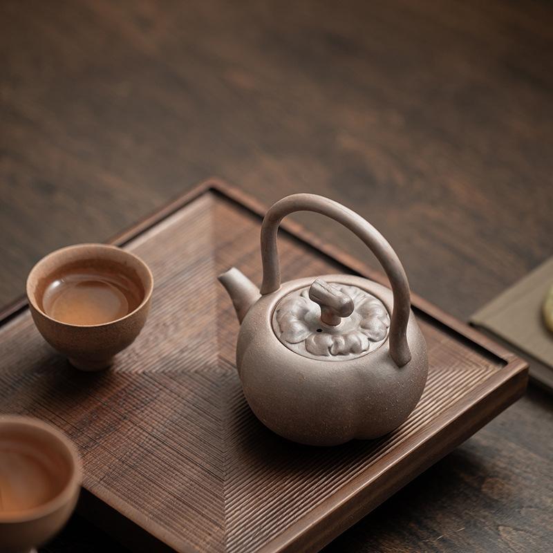 200ML Old Rock Mud Coarse Pottery Persimmon Lifting Beam Teapot Pottery Tea Brewing Pot Kung Fu Teapot  Tea Kettle Tea Ceremony