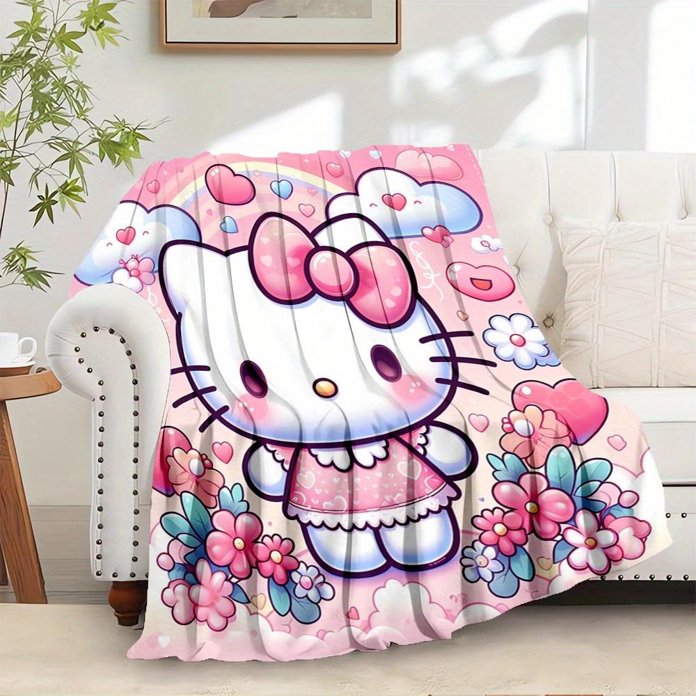 

For Hello Kitty, Cute, PastelAnime-Themed Flannel Blanket, Glam Style, Digital Print, All-Season Comfort, Tear-Resistant, Knitted Craftsmans 130x150cm
