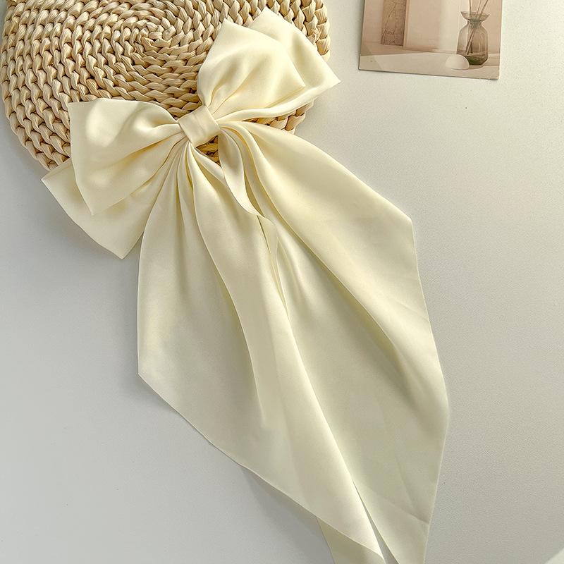 

Large bow solid satin long ribbon bow accessory sweet hair clip spring clip бежевый