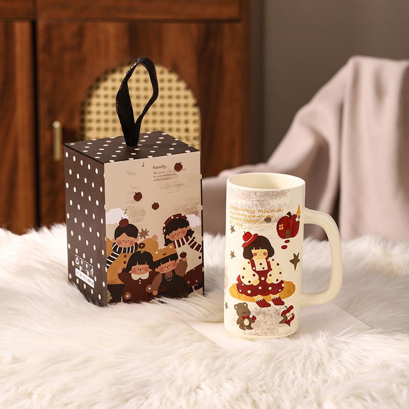 Parent Child Time Retro Ceramic Straight Cup Gift for Girls with High Appearance Large Capacity Water Cup Mug Souvenir