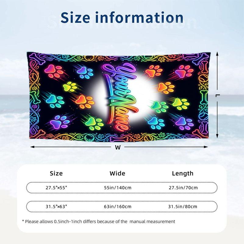 Dog Theme Beach Towel Personalized Custom Name & Text Soft Quick Dry Beach Towel for Swimming Travel