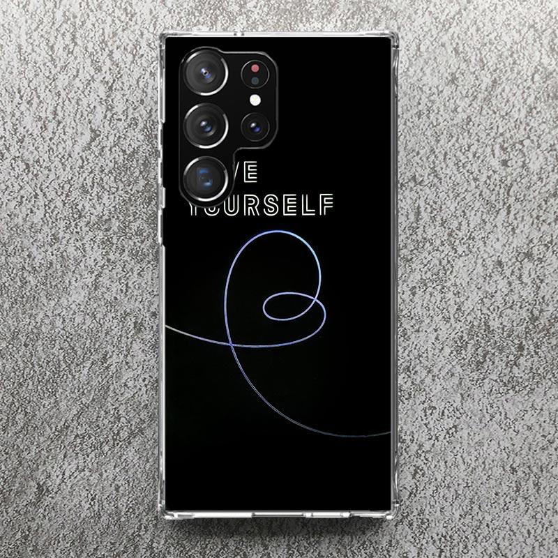 Love Yourself Flower Heart Line Kpop Phone Case For Samsung Galaxy S25 S24 S23 Ultra S22 Plus S21 S20 FE S10 + S25Ultra S24U Sof