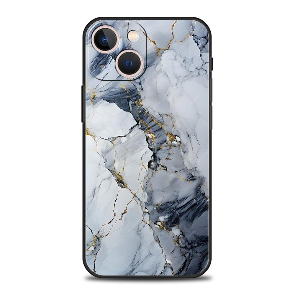 Phone Case For iPhone 16 15 14 13 12 11 Pro Max XS X XR SE 7 8 Plus Soft Silicone Black Cover Funda Fashion Marble Pattern