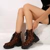 Fashion Sexy Leopard Ankle Boots for Women Autumn Winter 2024 Low Square Heels Plus Size 43 Short Booties Shoes Woman Motorcycle Boots