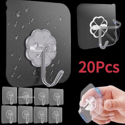 5/10/20 Pcs Door Hook Adhesive Wall Hooks Transparent Anti-skid Traceless Heavy Duty Stick On Hook Bathroom Kitchen Wall Sticker
