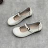 Johnature Handmade Genuine Leather Round Toe Pumps Minimalist Solid Color Soft Cowhide Women's Low Heels Shoes