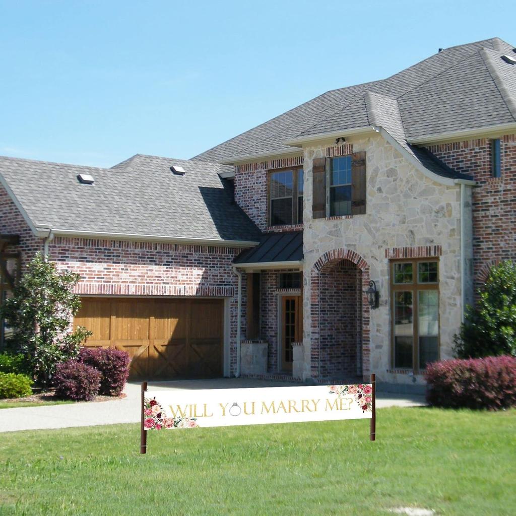 Will You Marry Me Banner Decorations, Bridal Shower Party Porch Sign Decorations Supplies, Large Wedding Engagement Party Photo Booth Backdrop