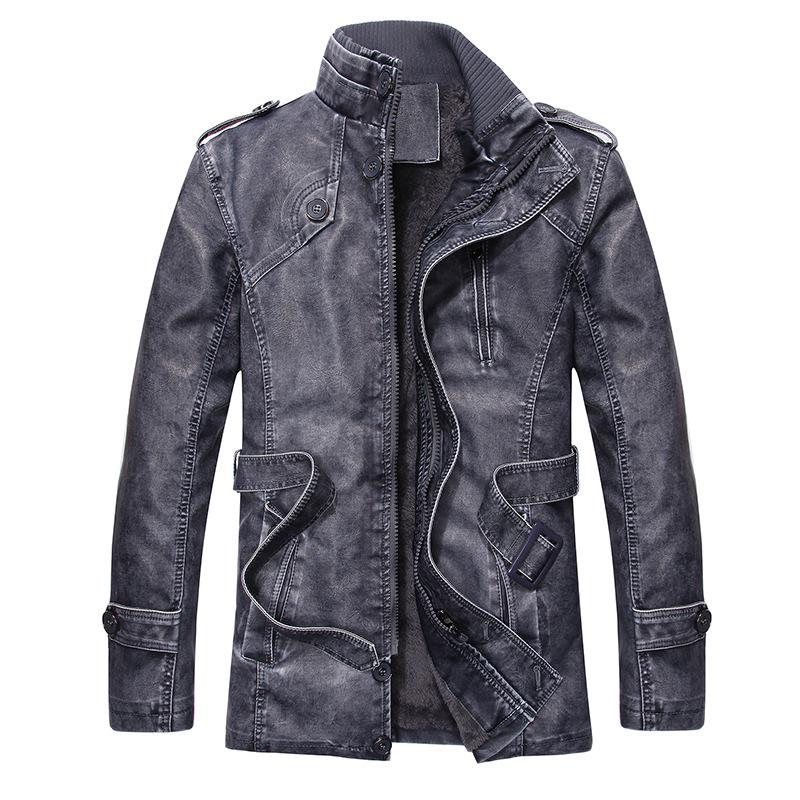 Férfi bőrkabát Slim Fit motoros alkalmi melegkabát