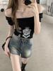 American Retro High Waist A-line Denim Shorts for Women - Summer Style, Elastic Fit, Super Short Hot Pants