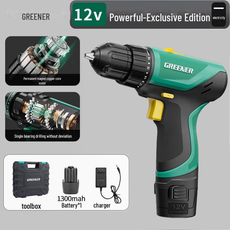Green Forest Rechargeable Lithium Hand Drill - Multi-Function Electric Screwdriver for Household & Wall Drilling