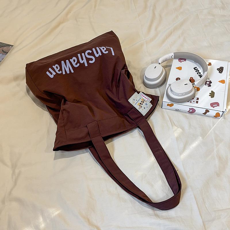 Lazy Style Print Korean Style Candy Color Autumn Large Capacity Canvas Letter Trend Armpit Tote Shoulder Tote Women's Bag