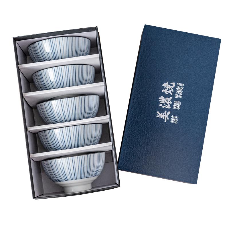 Mino Yaki Japanese Ceramic Rice Bowl 5-Piece Gift Set