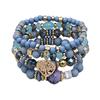 Bohemian Ethnic 4-Piece Bracelet Set: Multi-Layer Stackable with Peach Heart Tree Pendant & Acrylic Beads.