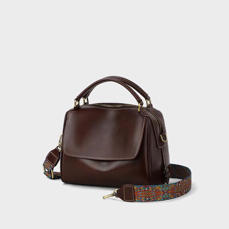 YUYULA Leather Handbag, Women's Crossbody Bag, Shoulder Bag, Coffee Color