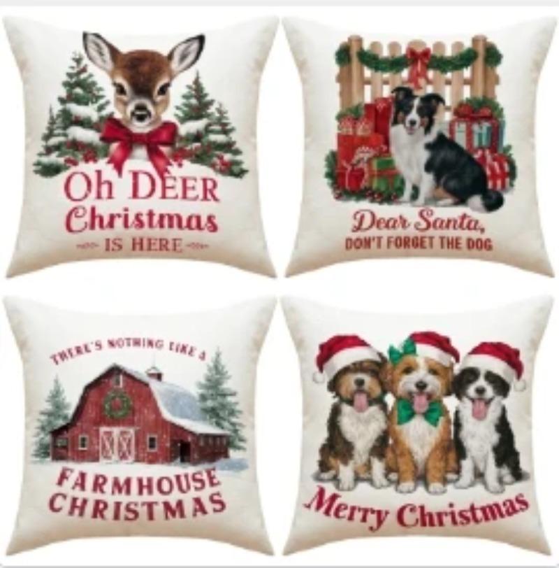 45x45cm Christmas Pillow Covers Set of 4,Winter Decorative Pillow Case, Merry Christmas Tree Cushion for Home Sofa Xmas Decor