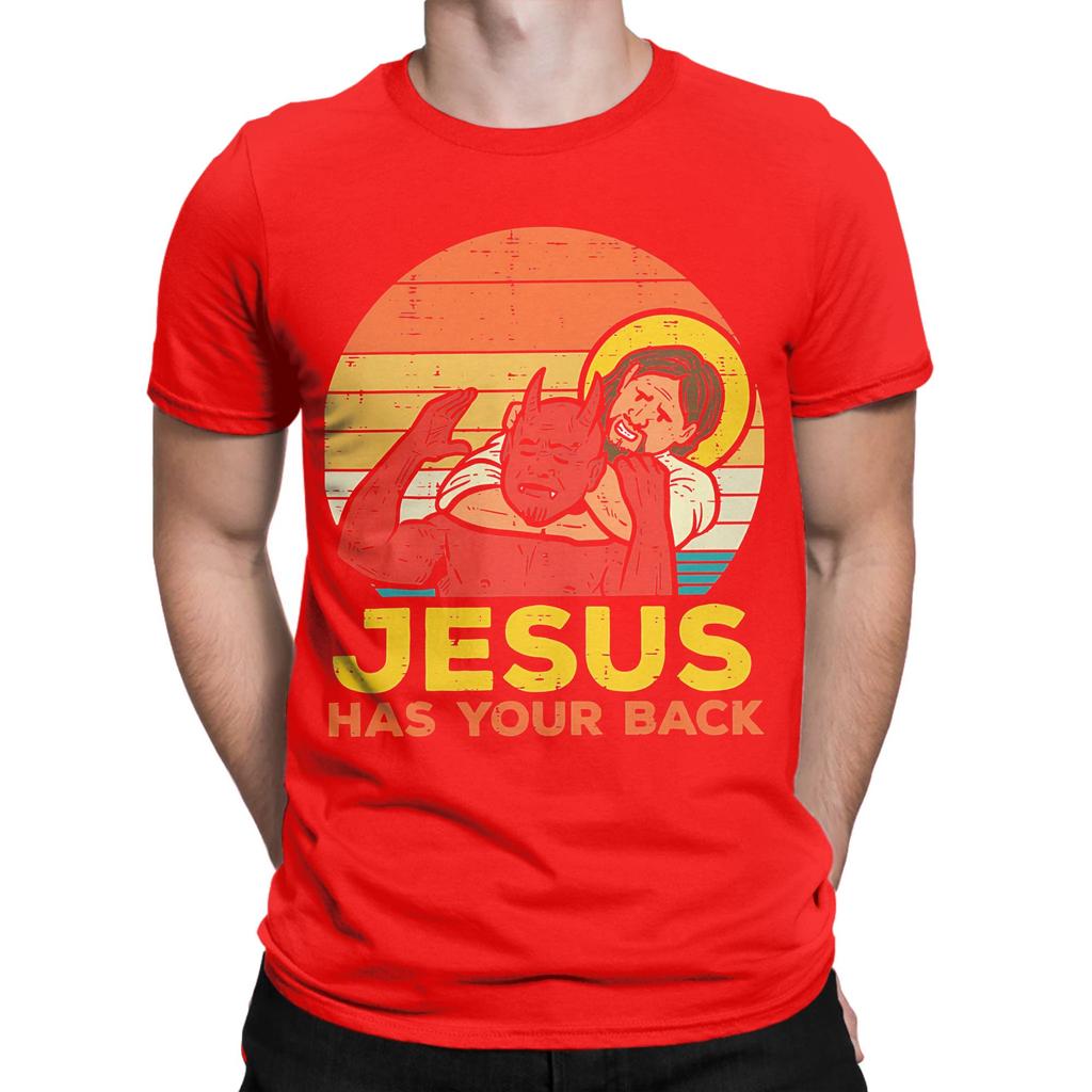 Jesus Has Your Back Jiu Jitsu Retro Christian Unisexs T Shirt Tees Short Sleeve Round Collar TShirt Cotton Plus Size Clothes
