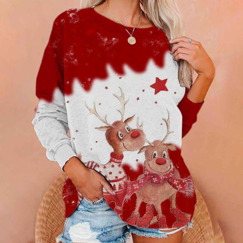 Autumn and Winter Christmas 3D Digital Printing Santa Loose Long Sleeve Crew Neck Hoodies and Sweatshirts