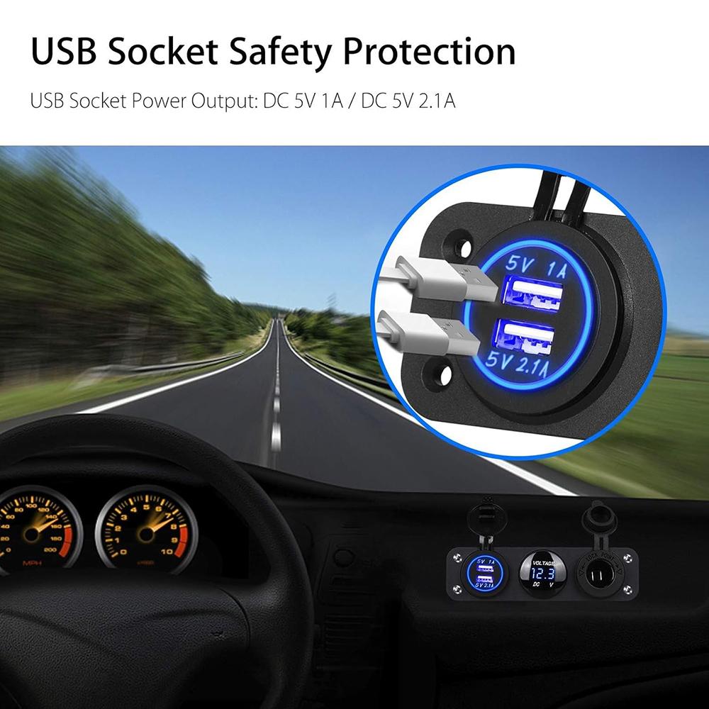 12-24V Cigarette Lighter Socket Splitter 3 in1 Waterproof 3.1A Dual USB Charger Socket Panel LED Voltmeter for Car Boat Truck