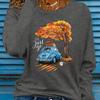 Top da donna Albero dorato Stampa auto Girocollo Manica lunga T-shirt Autunno Casual Slim Pullover Top da donna a manica lunga