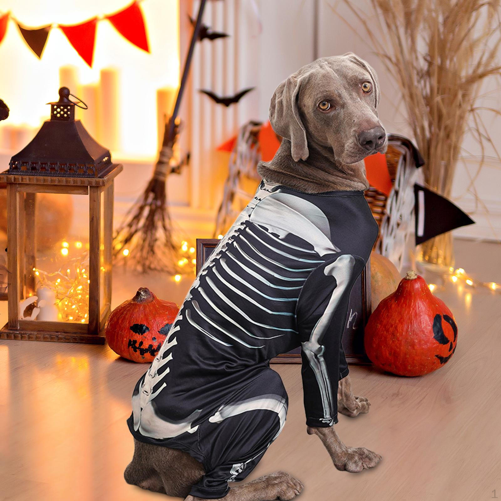 

Костюм Скелета Собаки на Хэллоуин Одежда Удобное Украшение Косплей Наряд Питомца для Вечеринки M