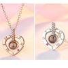 Heart Shape Women Necklace Brass 100 Loving Words Glass Pendant Girl Neck Jewelry Accessories
