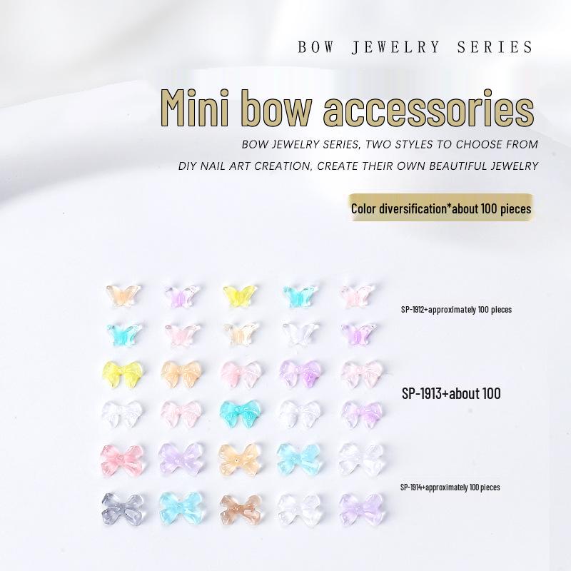 Set of 100 Colorful Mini Resin Bow Tie Nail Art Decorations