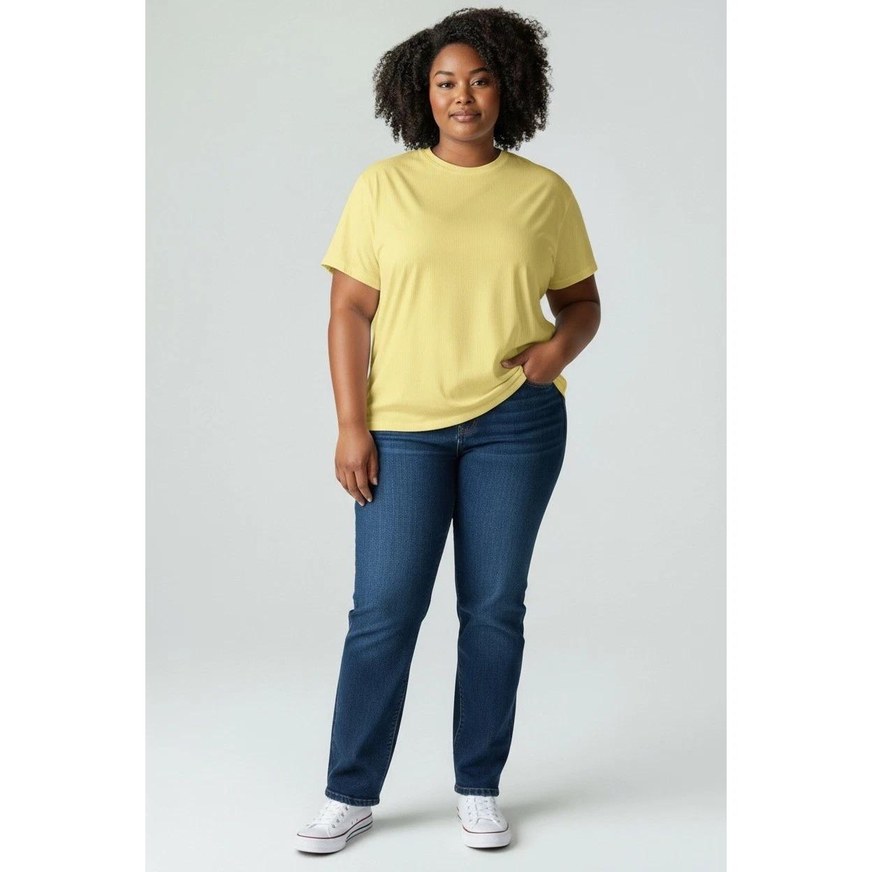 

A New Day Women s Plus Size 3X Saffron Yellow Ribbed Crew Neck T-Shirt Top XL