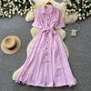 Commuter style short-sleeved A-shaped dress for women's summer light and mature style pink waist and thin elegant niche long skirt