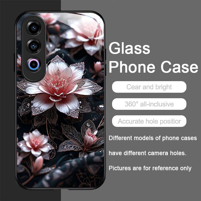 Vintage Floral Stylish Lotus Flower Tempered Glass Phone Case for OnePlus 13R 12 11 10 9 Nord CE4 3 2 Lite ACE2 ACE3 Pro Covers