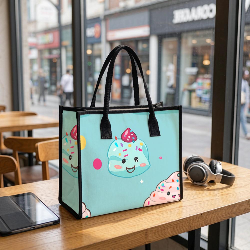 Cute Cartoon Ice Cream Portable Tote Bag Fashion Large Capacity Casual Handbag for Daily Use Shopping Travel