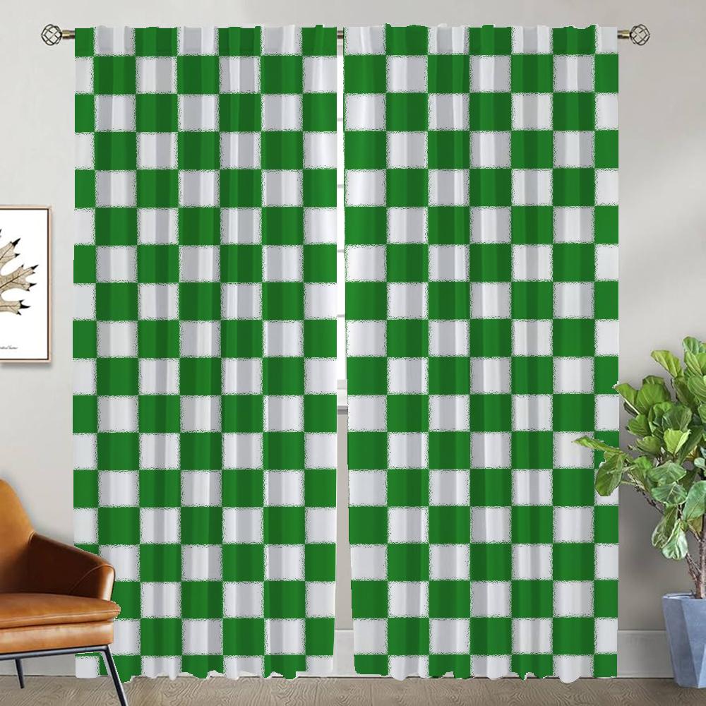 Elegant Room Curtains for Camera Checkerboard Window Curtain Halloween Decoration Partition Home Interior Curtains 2 Pieces