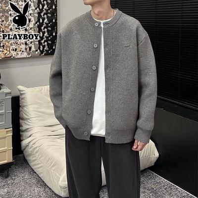 Unisex Chunky Knit Baseball Collar Cardigan Sweater
