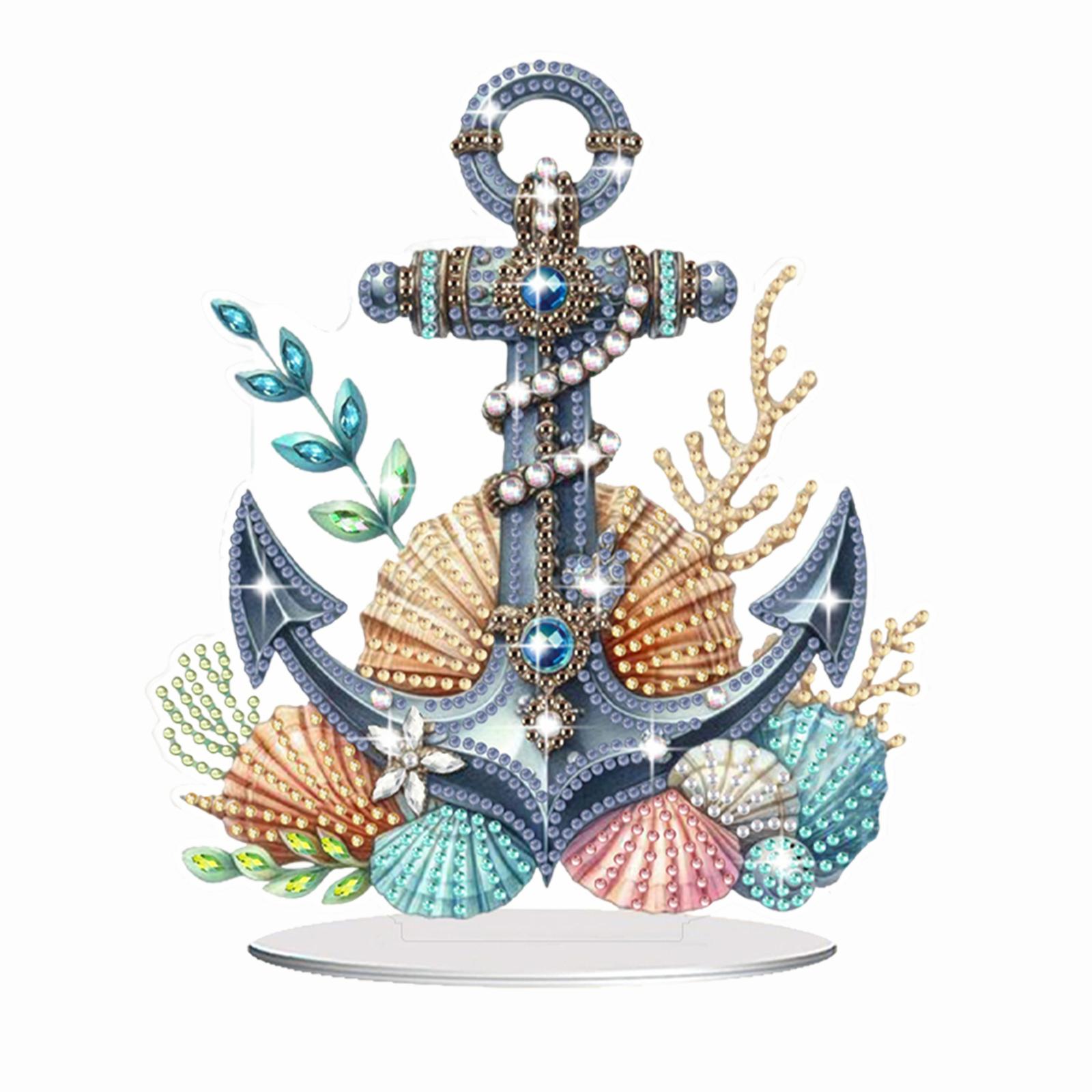 

2D Flat Anchor Diamond Painting Kit DIY Diamond Painting Desktop Ornaments Acrylic Crystal Art Set Marine Themed Craft Decor