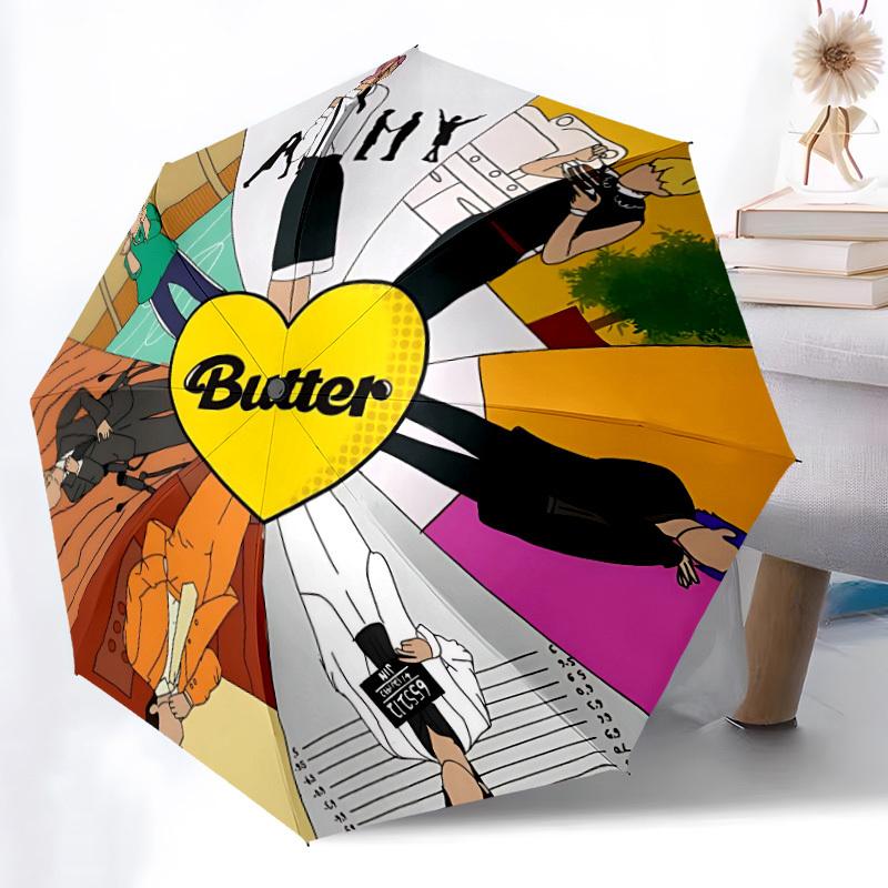 1 stuks BTS Kpop Automatische Vouwparaplu, Automatische Vouwparaplu met 8 Spaken, Handig voor Buitengebruik 029