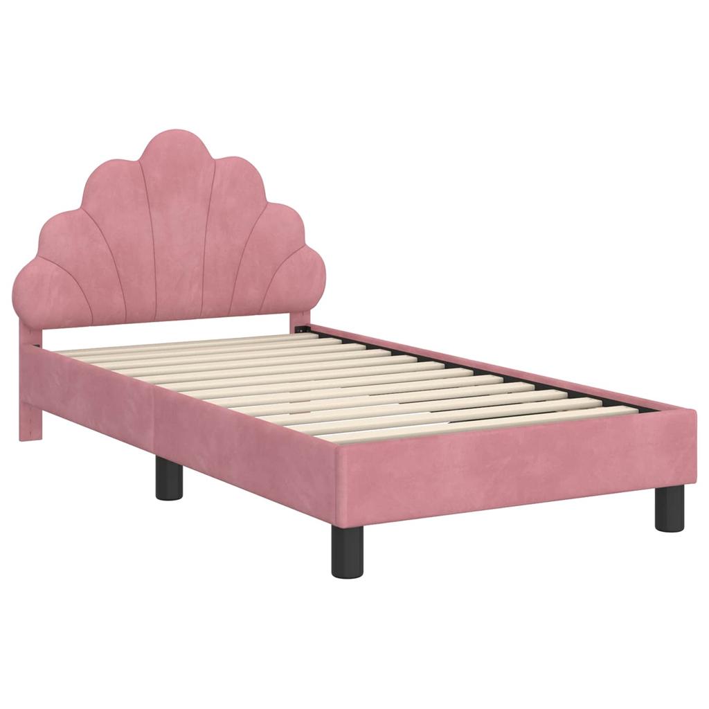 Başlıklı Pembe Çocuk Yatak Çerçevesi 80 x 160 cm Kadife