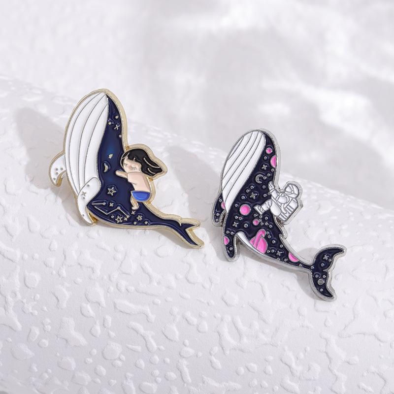 Marine Whale Dolphin Enamel Pin Funny Brooch Cartoons Badge For Bags Jeans Hoodies Denim Lapel Pin Jewelry Kids Best Gift