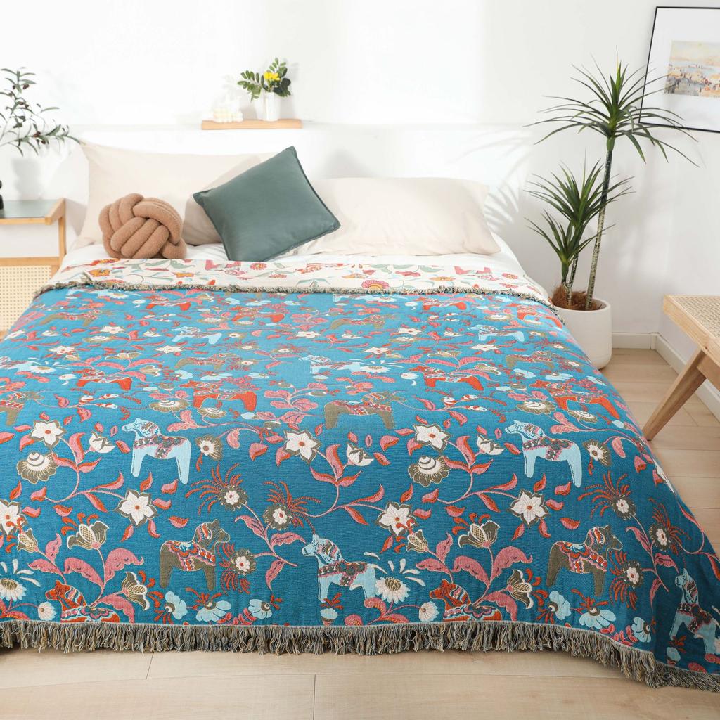 Floral Throw Blanket, For Sofa Bed, Bedspread, Slipcover, Multifunction, 4-Layer Gauze Cotton, High Quality, 200*230Cm