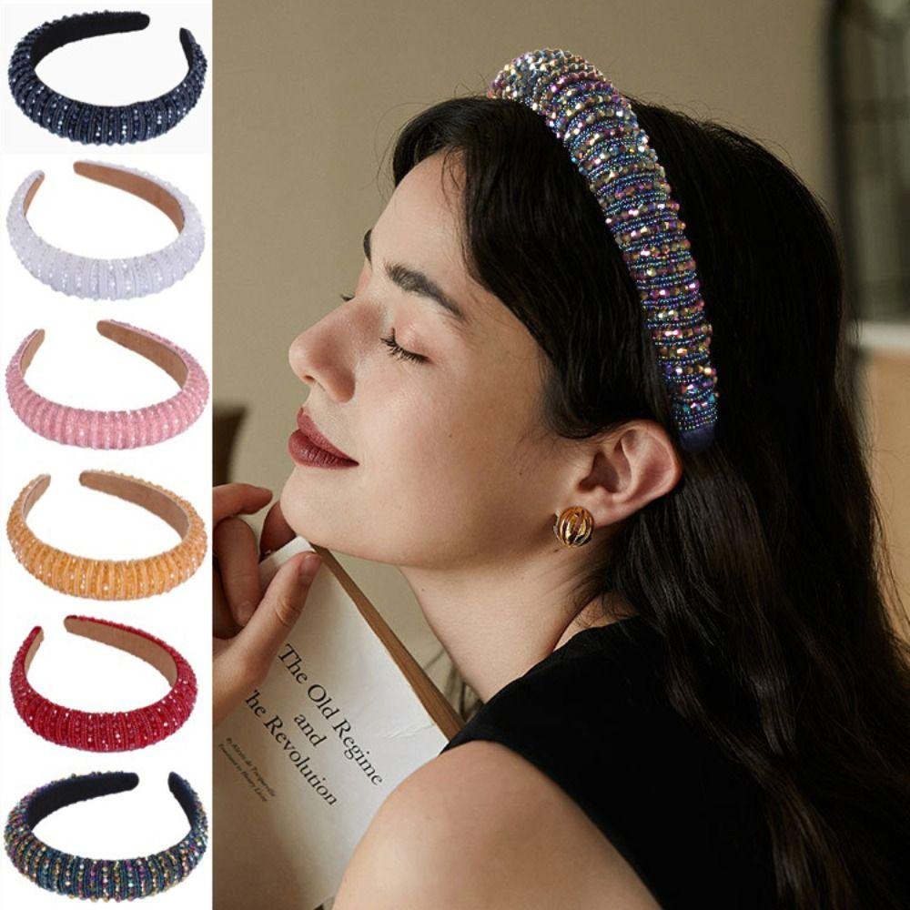 Elegant Baroque Crystal Headband Baroque Blingbling Rhinestone Hair Hoop Headwear European American Style Sponge Hairband Women