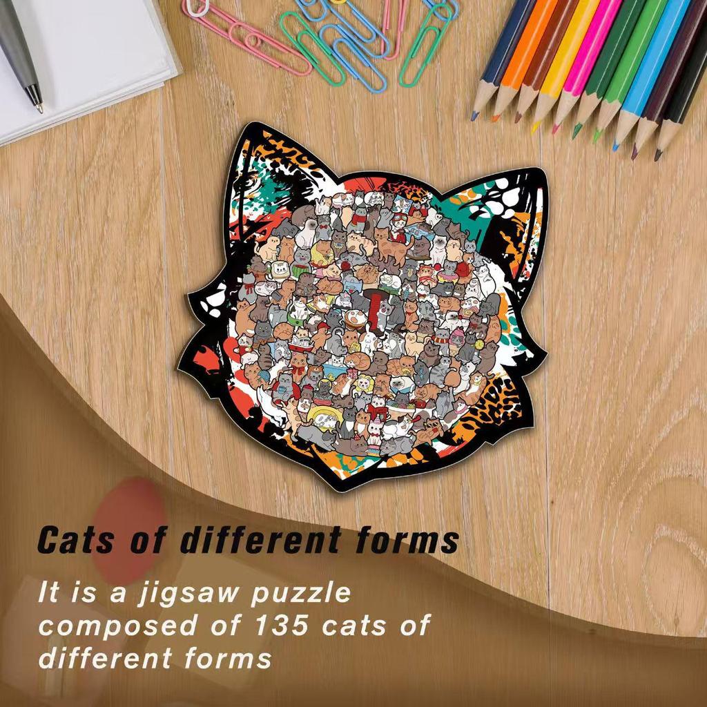 Fun Cat Collection Wooden Irregular Jigsaw Puzzle - Decompression Educational Toy