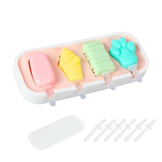 

Ice Cream Mold Anti-Spill with Food-Grade Silicone Dust-Proof Cover 4 Compartments Reusable C